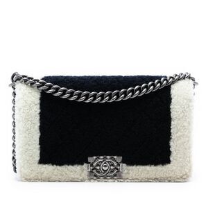 Chanel Old Medium Bicolor Shearling Boy Flap